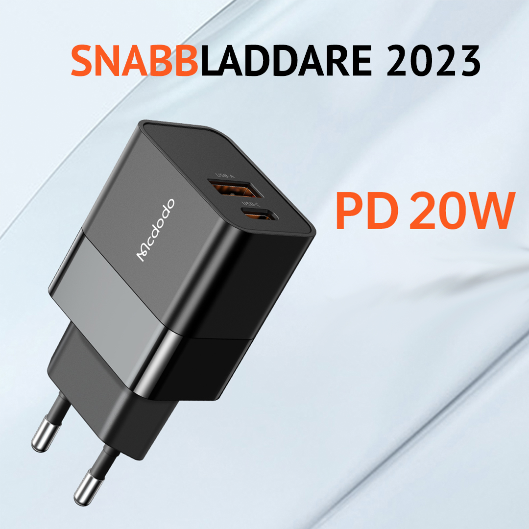 Snabbladdare - Dubbla uttag - 20W PD + QC 3.0