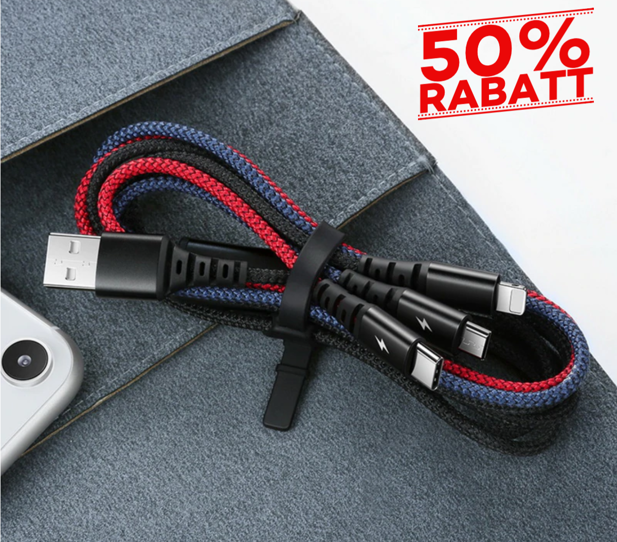 LIMITED EDITION - 3 in 1 (Apple + Type C + Micro USB) 1.2 meter