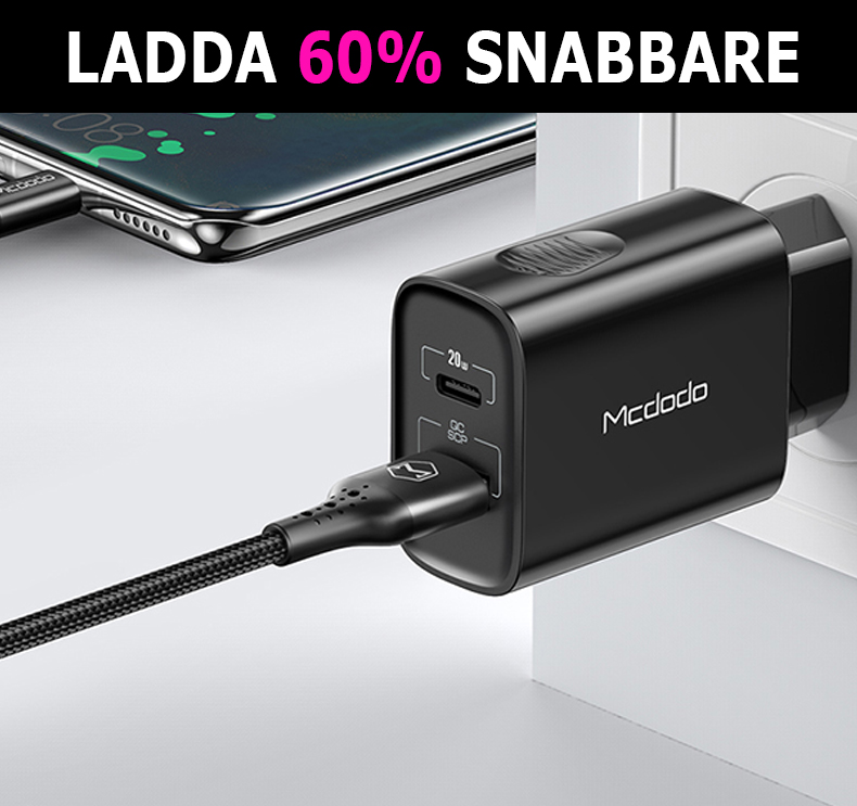 Ladda 60% snabbare - 2022 Edition - Snabbladdare - 20W PD + QC 3.0