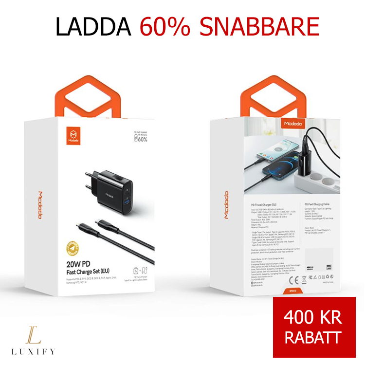 Snabbladdningspaket Apple 2021 + Power Cable - 20W PD + QC 3.0