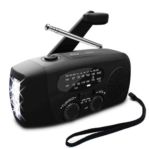 Vevradio 3 in 1 med ficklampa, radio, powerbank och solceller